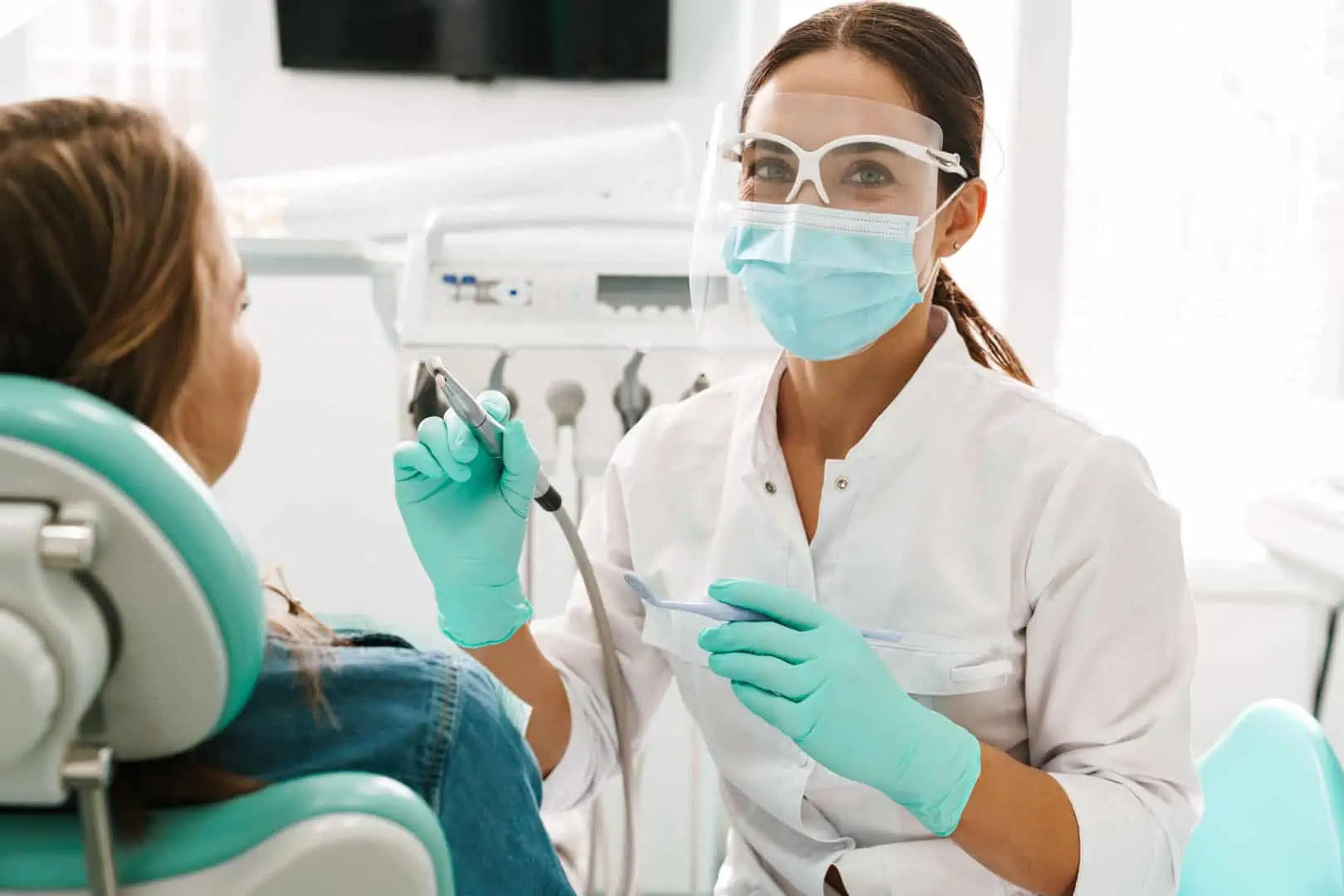 Patient receiving a dental cleaning